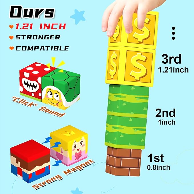 KAEILORU Magnetic Blocks,1.21" Large Magnet Building Block for 3 Year Old | 48PCS Toddlers Toys for 4 5 6 Year Old, Magnet Cubes for Kids Ages 3-5 4-8 Sensory Toy Christmas Birthday Gift for Boy Girl