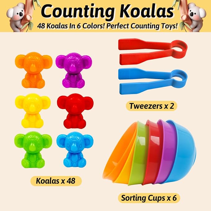 Counting Koalas Toys Matching Games with Sorting Bowls Sorting Toy for Toddlers Preschool Learning Activities for Math Color Sensory Montessori Fine Motor Skills Toys for 3 4 5 Years Old Boys Girls
