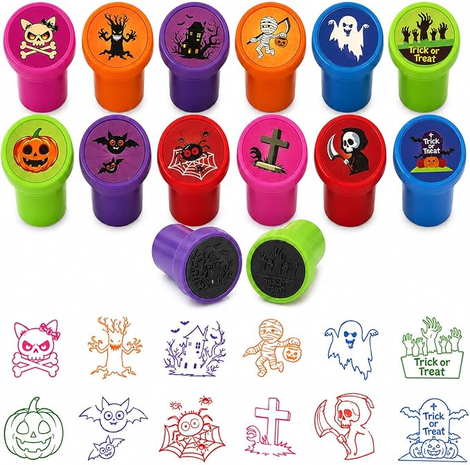 Cinrobiye 24 Pcs Halloween Stampers Party Favor Set, Cute Trick or Treat Stamps for Kids Halloween Party, Classroom Rewards, Halloween Goody Bag Fillers, Spooky Party Supplies