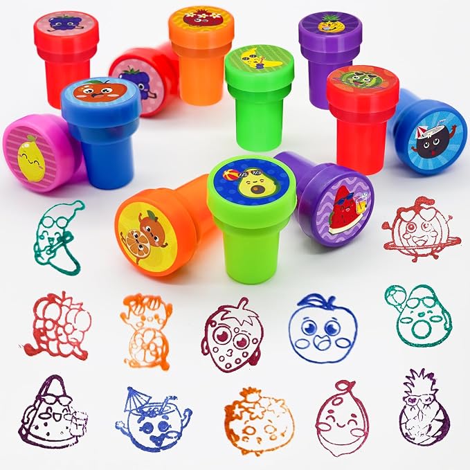 Cinrobiye 24 Pcs Summer Fruit Stampers Party Favor Set, Cute Fruit Stamps for Kids Birthday Party, Classroom Rewards, Carnival Prizes, Goody Bag Fillers, Summer Themed Party Supplies