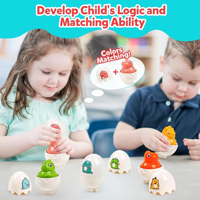 Dinosaur Easter Egg Toys for Toddlers 1-2,Montessori Geometric Eggs Sensory Educational Learning Fine Motor Puzzle Matching Games Easter Basket Stuffers Gifts for Kids Boys Girls