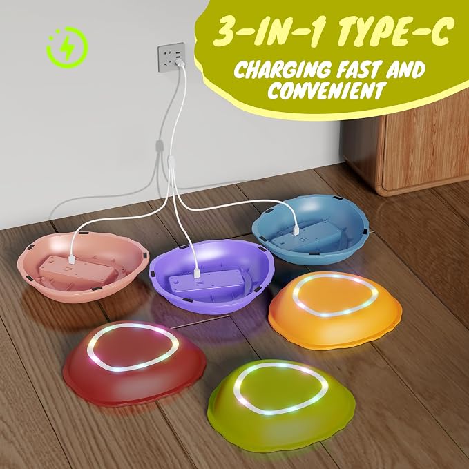 Rechargeable Stepping Stones for Kids, 6pcs Non-Slip Balance Sensory Toys for Toddler, Kids Music & Light Up Indoor and Outdoor Play Equipment, Birthday Gifts Toys for 2 3 4 5+ Year Old Kids