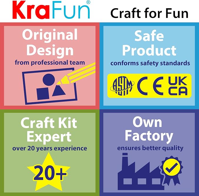 KRAFUN My First Embroidery Kit for Kids & Teens Age 8+ | 8 Projects | Beginner hand stitch set with hoop, tool box & DIY tote bag. Pre-printed cloths. Arts & crafts gift for girls