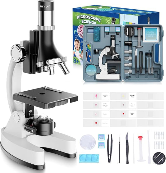 100X-1200X Kids Microscope Kit for Children: Compound Microscope for Kid | STEM Biology Discovery Science Experiments Microscopio Set with Metal Frame, Carrying Box Educational Gift for Child 8-12