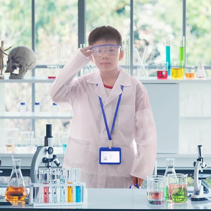 Doctor Scientist Costume Kids Lab Coat and Goggles Children Dress Up Kit with ID Card Magnifying Glass for Halloween