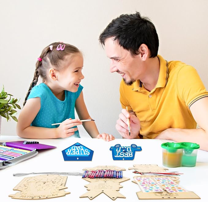 Wooden DaD Wind Chime Kit for Kids Make You Own Fathers Day Craft Coloring DIY Wind Chime kit Father's Day Art and Craft for Art Activity Birthday Favor School Home Art Party Decorations 9 Pack