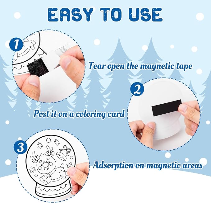 Winter Snow Globe Coloring Craft Kit - 30Pcs Snowman Penguin Bear Color Your Own Magnets for Kids Snow Globe Blank DIY Coloring Fridge Magnets for School Home Decor Xmas Winter Holiday Party Supplies
