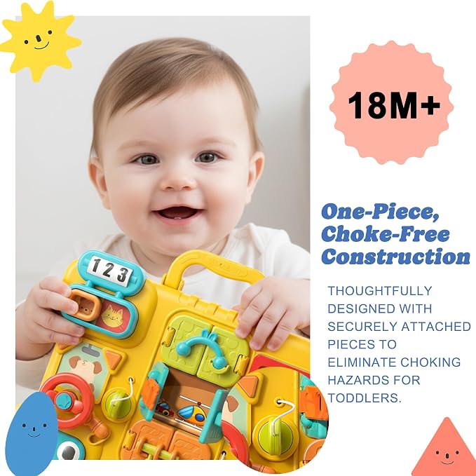 Busy Board for Toddlers 1-3, Musical Travel Activity Toys | Portable Montessori Activity Board with Lights & Music, Fine Motor Skills, Educational Developmental Toys Indoor, Outdoor