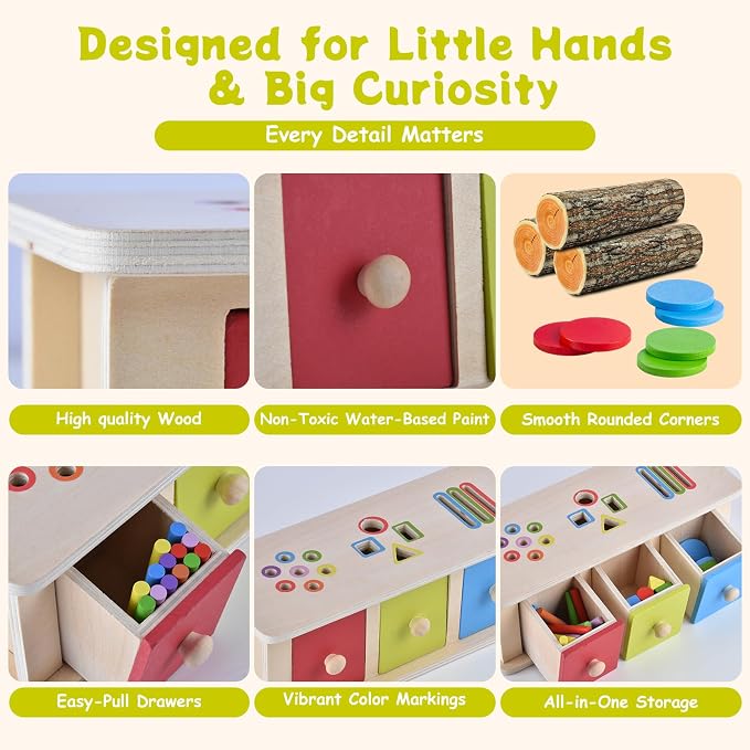 Montessori Toys Wooden Color & Shape Sorter Toys for Toddlers 1-3，Color Matching Toys，Educational Fine Motor Skills Toys, Preschool Learning Educational Toy for 1 2 3 Year Old Boy Girl Kid Gifts