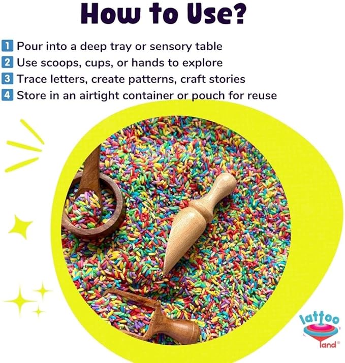 Rainbow Rice Sensory Bin Filler for Sensory Play 2 LB (4 Cups) | Taste-Safe | Non-Toxic | Calming | Colored Rice for Sensory Tables | DIY Montessori Activities for Kids | Educational Play