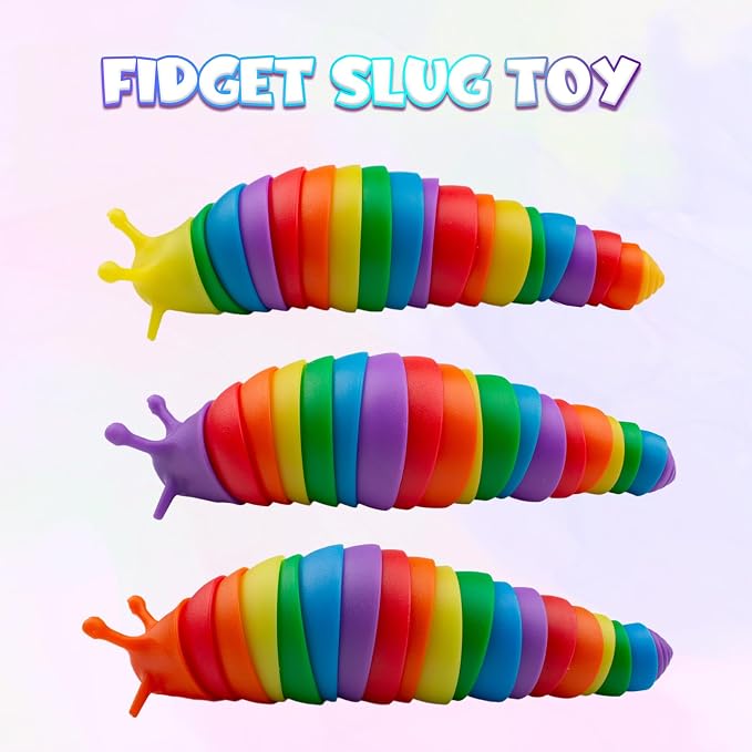 Cevioce 3PCS Slug Fidget Toys Bulk, Toddler Sensory Figette Worm for Adults Stress Relief for Autism ADHD Autistic Travel Toys Stocking Stuffer Gifts for Boys Girls 3+ Easter Basket Stuffers for Kids