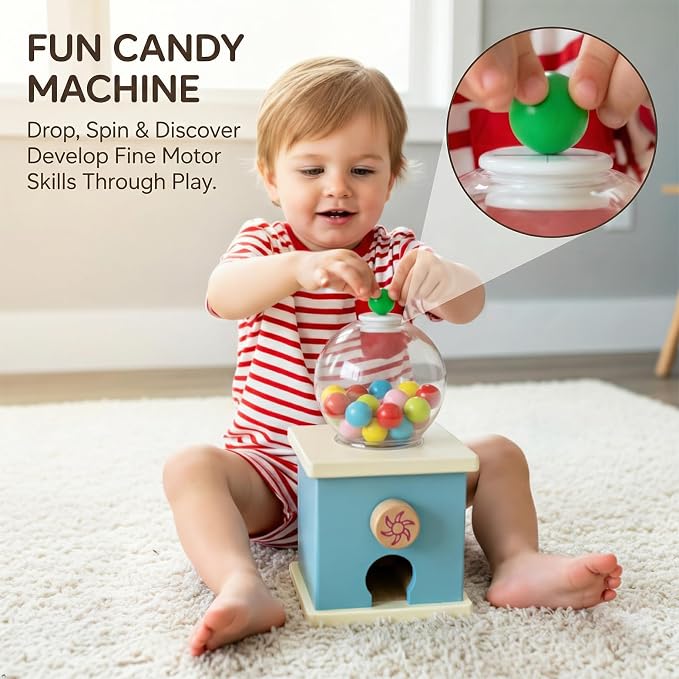 9.6" Wooden Gumball Machine For Kids Learning Color Sorting & Counting Toy | Toddler Preschool Learning Activities Toy for Kids Ages 3-5, Wood Preschool Learning Fine Motor Skills Game Toys