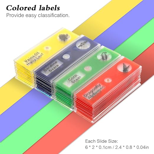 Prepared Microscope Slides, 48pcs Plastic Animals Insects Plants Flowers Sample Specimens