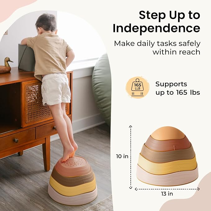 Tiny Land Stepping Stones for Kids, 5pcs Non-Slip Balance Toddler Toys | Sensory Stepping Stones for Toddlers 3-5 to Promote Balance, Coordination, and Active Play Skills Indoors or Outdoors
