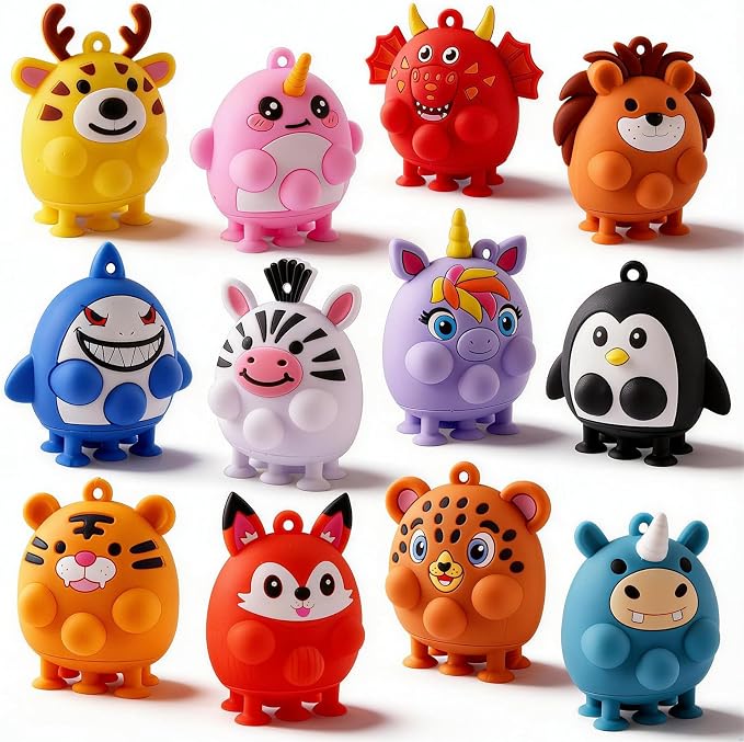 12PCS Animal Suction Popper Fidget Toys, Travel Toys for Airplane Car Activities, Silicone Sensory Toys, Birthday Party Favors for Kids, Pinata Stuffers for Kids, Preschool Classroom Prizes