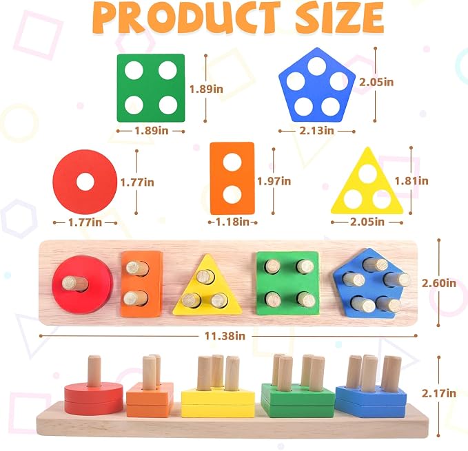 Montessori Toys Stacking & Sorting Learning Shape Sorters for Toddlers 1-3 | Color Sorting Wooden Baby Stacking Toys, Preschool Learning Activities Sensory Toys for Toddler 1-3, Christmas Gift for Kids
