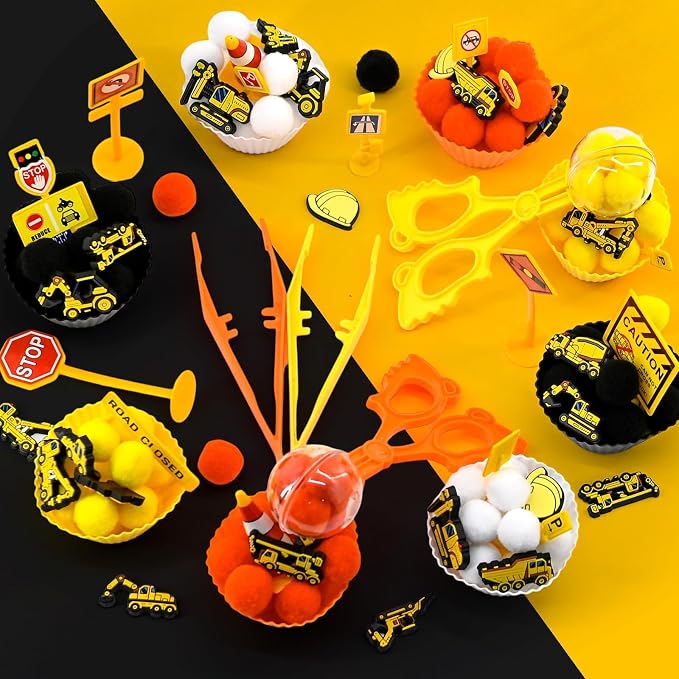 150 Pcs Construction Sensory Bin Items Construction Counting Sorting Sensory Bin Filler Fine Motor Vehicles Road Signs Counts for Easter Spring Summer Sorting Counti