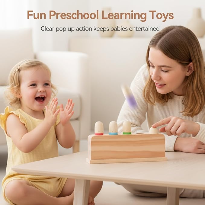 Pop Up Toy Multicolor Puppets | Wooden Color Sorting Toys | STEM Montessori Color Matching Toys | Preschool Learning Educational Toys Gifts for Kids Boys Girls Ages for 1 2 3 Years (Classic Colours)