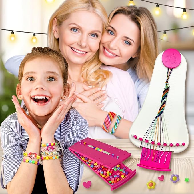 Friendship Bracelet Making Kit toys ,ages for 8 9 10 11 12 Year Old Girls, Kids Travel Activity Set,diy kit,Arts and Crafts Bracelets String Maker Kit ,Great Christmas Birthday Gifts (rosered-white)