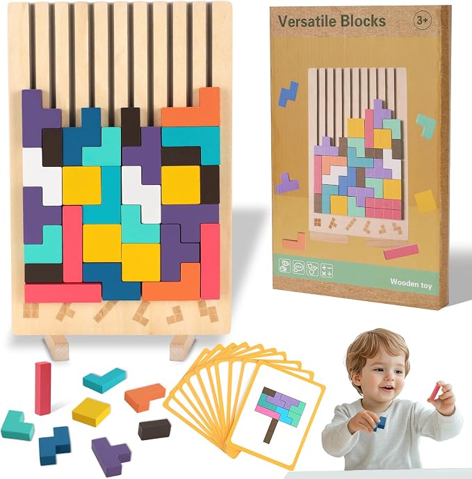 Wooden Stacking Puzzle Toy, 3D Colorful Wood Russian Blocks Puzzle Games Brain Teasers Montessori Toys for Toddler Kids 3 4 5 6 7 Years Old Boys Girls (Colorful A)