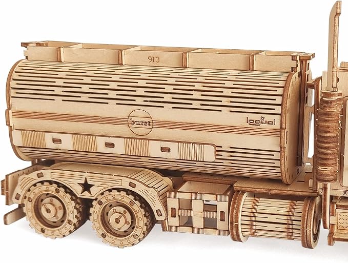 3D Wooden Tank Truck Puzzle, Wood Crafts DIY Assembly Mechanical Truck Model Kits, Wooden STEM Brain Teaser Puzzles, Christmas Birthday Gifts for Adults & Teens