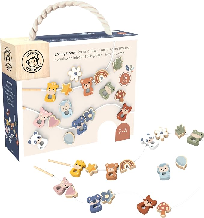 Wooden Lacing Beads Set for Toddlers 24m+ Threading Toy | animal shapes, threading beads, lacing toys, sorting & stacking toys, preschool toys, pattern color recognition, fine motor