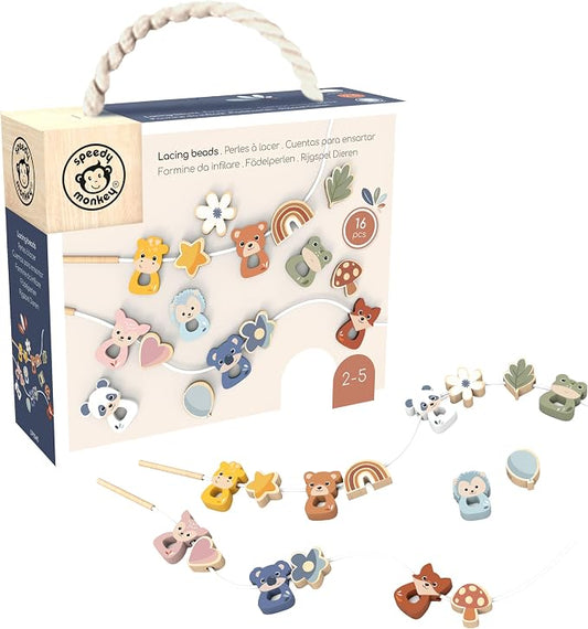 Wooden Lacing Beads Set for Toddlers 24m+ Threading Toy | animal shapes, threading beads, lacing toys, sorting & stacking toys, preschool toys, pattern color recognition, fine motor