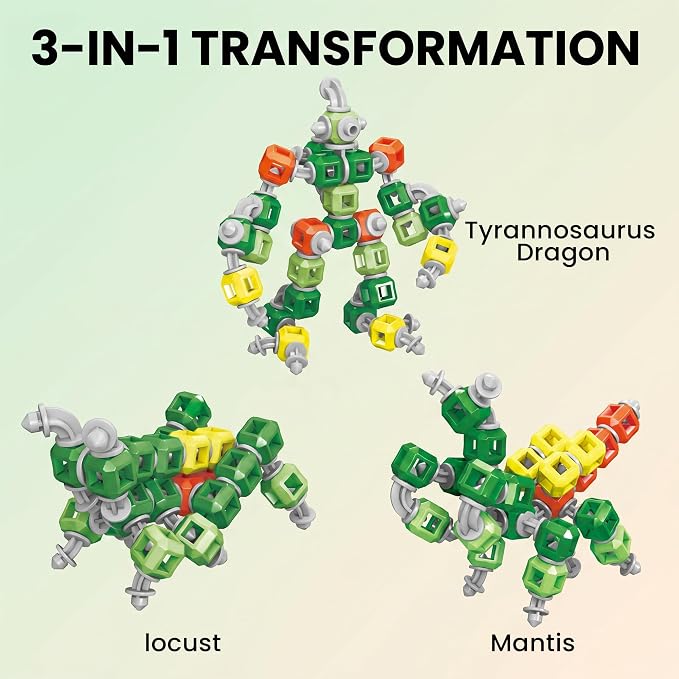 Creative 3-in-1 Insect Robot STEM Building Toys for Kids Ages 4-8 | 69 Pieces Blocks, Supports Repeated Disassembly & Free Building, Easy to Carry for On-the-Go Play, Gift-Ready Packaging