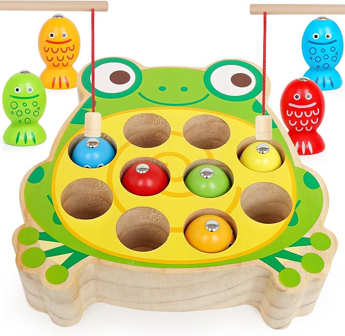 Wooden Fishing Games for Kids 3+,Montessori Magnetic Toys Early Fine Motor Skills Learning Color Sorting & Hand-Eye Coordination Magnet Game Easter Basket Stuffers for Kids Boys Grils