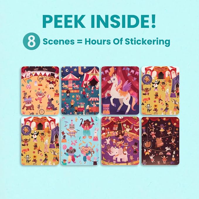 Cupkin Circus Show Coloring & Sticker Activity Book | 300+ Stickers | Spiral-bound kids craft format with 8 scenes, 8 art pages, side-by-side viewing, and an easy-peel design for ages 2–8