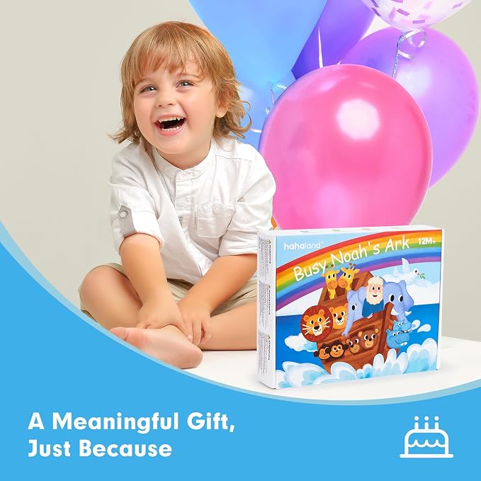 hahaland Noah's Ark Toy Busy Book for Toddlers 1-3 - Baptism Gifts for Boys | Montessori Toys for 1 Year Old Boy Girl, Learning Educational Airplane Travel Quiet Activity Board One Year Old Birthday Gift