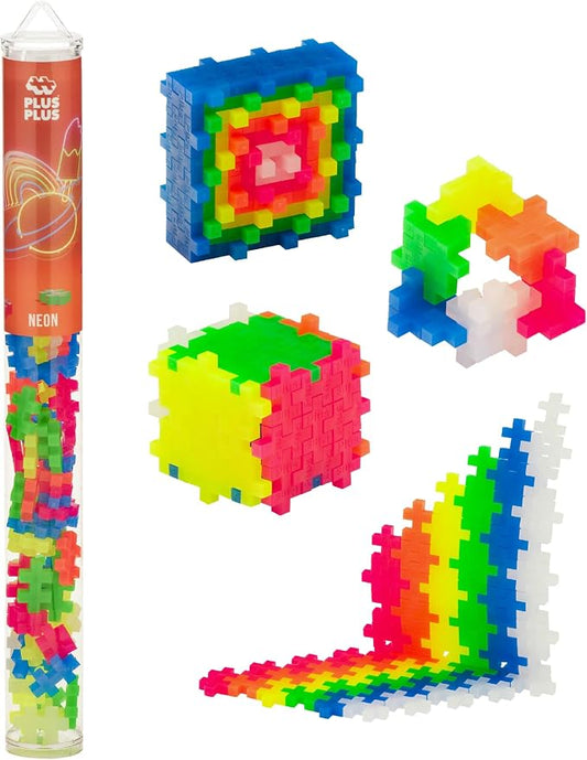 PLUS PLUS Neon Mix Tube - Mini Interlocking Building Blocks Set | Sensory Bin Fillers, Math Manipulatives, Classroom Must Haves, Kids Airplane Activities, Christmas Stocking Stuffers for Kids