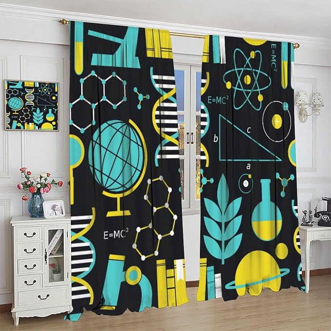 Science Bedroom Curtains, Chemistry Science Pharmacy Research Blackout Rod Pocket Window Drapes for Childs Girls Boys Bedroom Living Room Home Set 2 Panels,42x45 Inches, Style-7