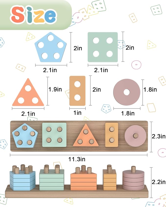 Montessori Sensory Toys for 1 2 Year Old Boy Girl Gifts, Puzzle for Toddler | Montessori Toy, Toddler Toy 2-3, Boys Girls Birthday Gifts, Wooden Blocks, Shape Sorter, Learning Toy, Toddler Activities