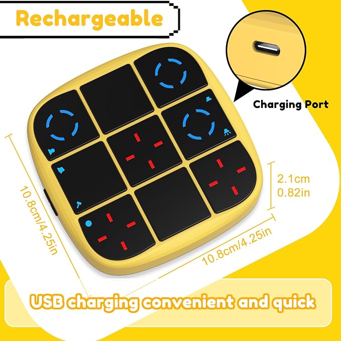 KOQQQ Rechargeable Tic-Tac-Toe Bolt Game, Upgraded 4-in-1 Handheld Puzzle Console, Electronic Educational Memory Game, Portable Travel Car Ride Board Games for Kids Adults (Yellow)