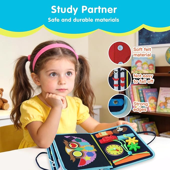 Montessori Busy Board Toy for Toddlers - A Suitable Birthday Gift for 3-Year-olds, an Interactive Playbook for Toddlers, a Sensory Activity Book, and a Quiet, Busy Book Travel Toy