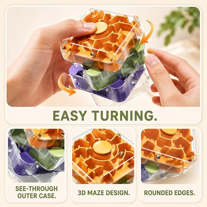 4 Layer 2 in 1 3D Rolling Ball Maze Cube, Kids Fidget Spinning Toys | Fidget Toy and Stress Toy, 3D Brain Teaser Puzzle Game Portable Activity Toy Birthday Gifts for Kids Ages 3-7+ Boys Girls