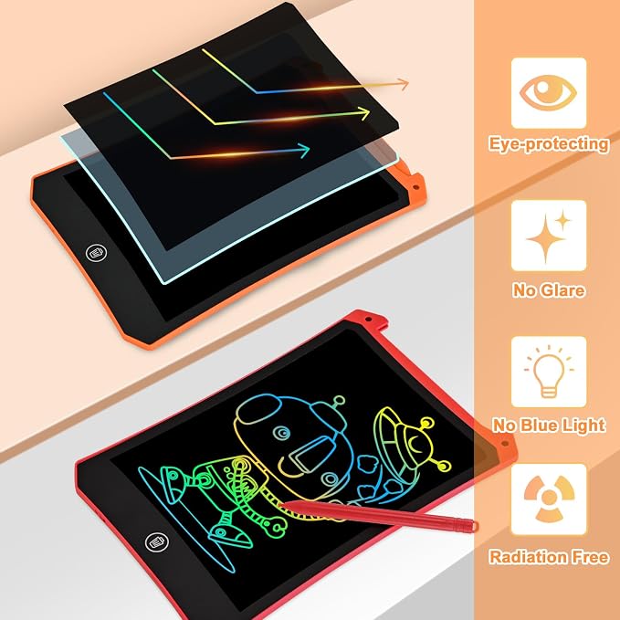 cimetech LCD Writing Tablet, 2 Pack Toddler Kids Toys, Red and Orange | 8.5 Inch Drawing Pad Coloring Books, Travel Essentials Activities, Christmas Birthday Gifts for Girls Boys Age 3-8