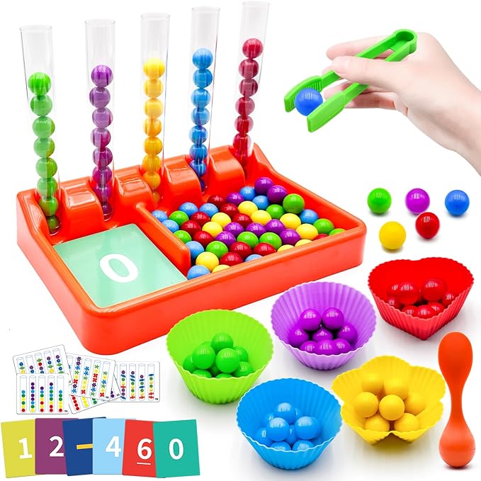 Counting and Color Sorting Toys for Toddlers, Clip Bead Matching | Educational Montessori Toys for Kids 3 4 5 6 7 Year Old, Preschool Learning Toys, Fine Motor Skills, Number Crunching