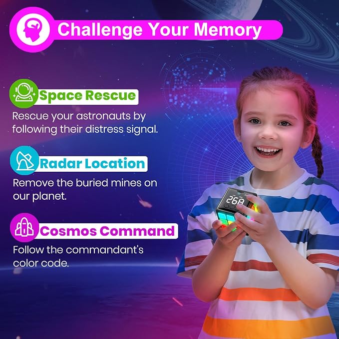 Xinbeiya Rechargeable Handheld Cube with Games, 15 Fun Brain & Memory Games | Christmas Easter Birthday Gifts for Boys and Girls Ages 6-12+ Years Old with Score Screen, Toy Gifts for Kids, Black