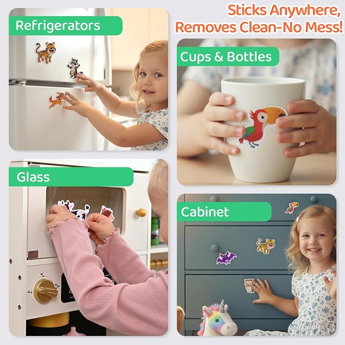 Reusable Sticker Book for Toddlers - Animals, 50 Washable Jelly Stickers | 8 Play Scenes, Animals Sticker Activity Book for Kids, Road Trip Travel Toys, Birthday Gift & Stocking Stuffer