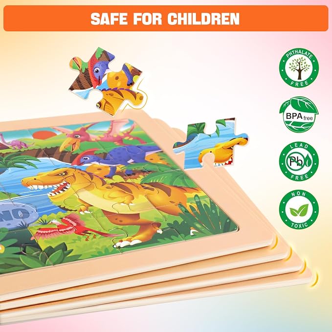 4 Packs 24 PCs Wooden Puzzles for Kids Ages 3-5, Montessori Toddler Jigsaw Puzzles, Preschool Educational Toys Gifts for Children Ages 4-8, Puzzles Boards Toys Gifts Easter Basket Stuffers
