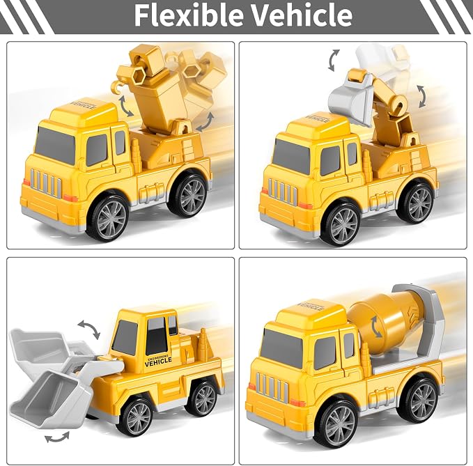 Bennol 5 in 1 Construction Truck Sand Toys for Toddlers Boys 1-3 3-5, Sand Trucks for Sandbox with Excavator, Friction Powered Vehicles Toy Cars for 1 2 3 4 5 Year Old Kids Girls Gifts