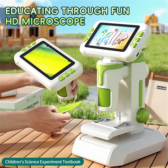 Microscope for Kids,1600X Digital Microscope with 4.0" HD Screen, 3-in-1 Portable Microscopes with Slides,STEM Educational Science Toy for Ages 6-12 Christmas Birthday Gifts for Boys & Girls (Green)