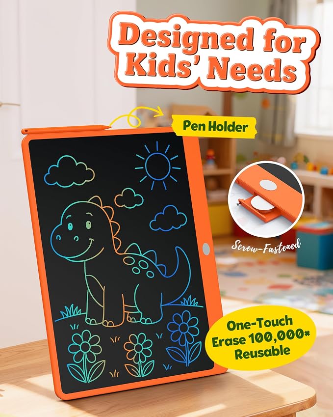 Bravokids 16 Inch LCD Writing Tablet for 3-8 Year Olds - Electronic Drawing Pad and Doodle Board as Educational Birthday Gifts for Girls and Boys (Orange)