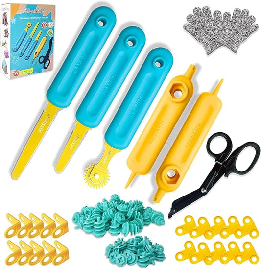 Kizzikids Cardboard Tools for Kids, Safe Cutter STEM Construction Kit | 149 PCS, Hands-On Learning, Creative Projects, Screen-Free Play, Family Fun, Classroom Activities, Ages 5+