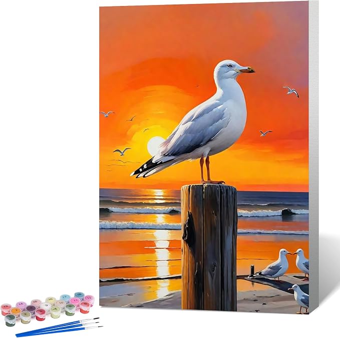 Fountor Seagull Framed Paint by Numbers Kit for Adults Beginner 8x12 Inch | For Adults & Kids Ages 8-12, DIY Acrylic Painting, Sunset Paint by Number with frame, Stress Relief Home Wall Decor Gifts
