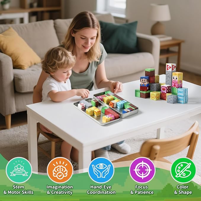 Magnetic Building Blocks for Kids 3-8, STEM Travel Toys with Storage Box | Montessori Educational Toys, Free Play & Easy Storage, Creativity & Imagination, Birthday & Christmas, Gifts