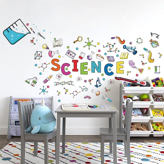 LHIUEM Large Science Wall Decals Colorful Chemistry Laboratory Wall Sticker | Funny Science Banner Wall Decorations,Big Biology Peel And Stick Murals,Chemical Posters for Kids Middle School Classroom Lab