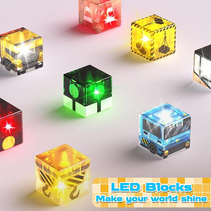 ToyUnited 200PCS Light Up Magnetic Blocks - Magnet Building Blocks, Stacking Magent Cubes Construction Theme, STEM Montessori Sensory Educational Birthday Gifts Toys for Kids Boys Girls Ages 3-12